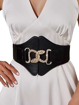 Verdusa Women's Snake Buckle Faux Leather Elastic Wide Belt
